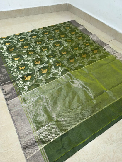 Green Chanderi saree pattu silk saree handmade sari blouse