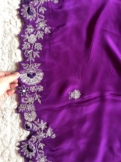 Luxury premium purple crepe silk sarees
