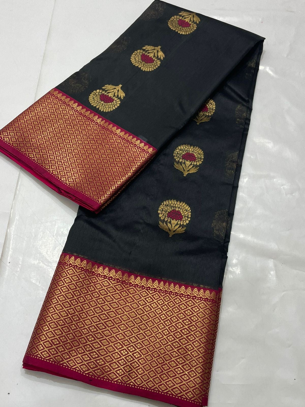 Black Chanderi Silk Saree Indian Saree
