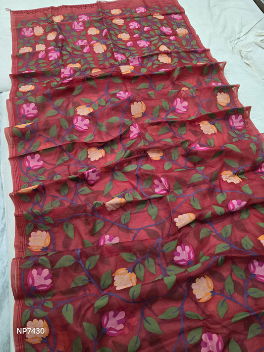 Red jamdani saree tantuj saree Bengal traditional sarees blouse