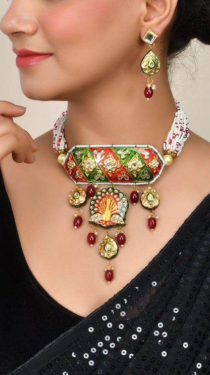 Peacock inspired Meenakari Choker Set