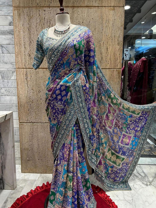 Hand ajrakh saree Indian sarees blouse traditional sari