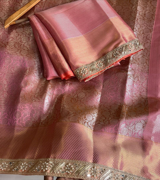 Pink tissue saree Banarsi sarees Indian sari blouse