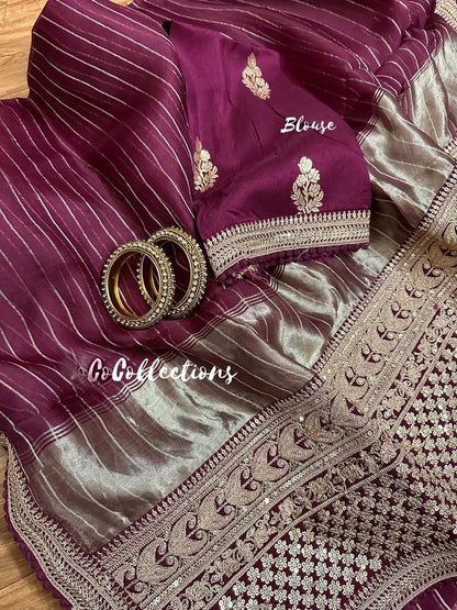 Rumani organza striped silk saree