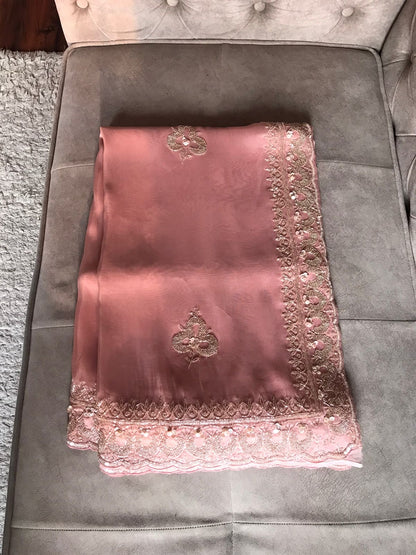 Rosal Premium Satin Organza Silk Sarees Partywear sari