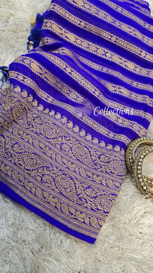 Blue Khaddi georgette saree Indian saree handwoven sari blouse