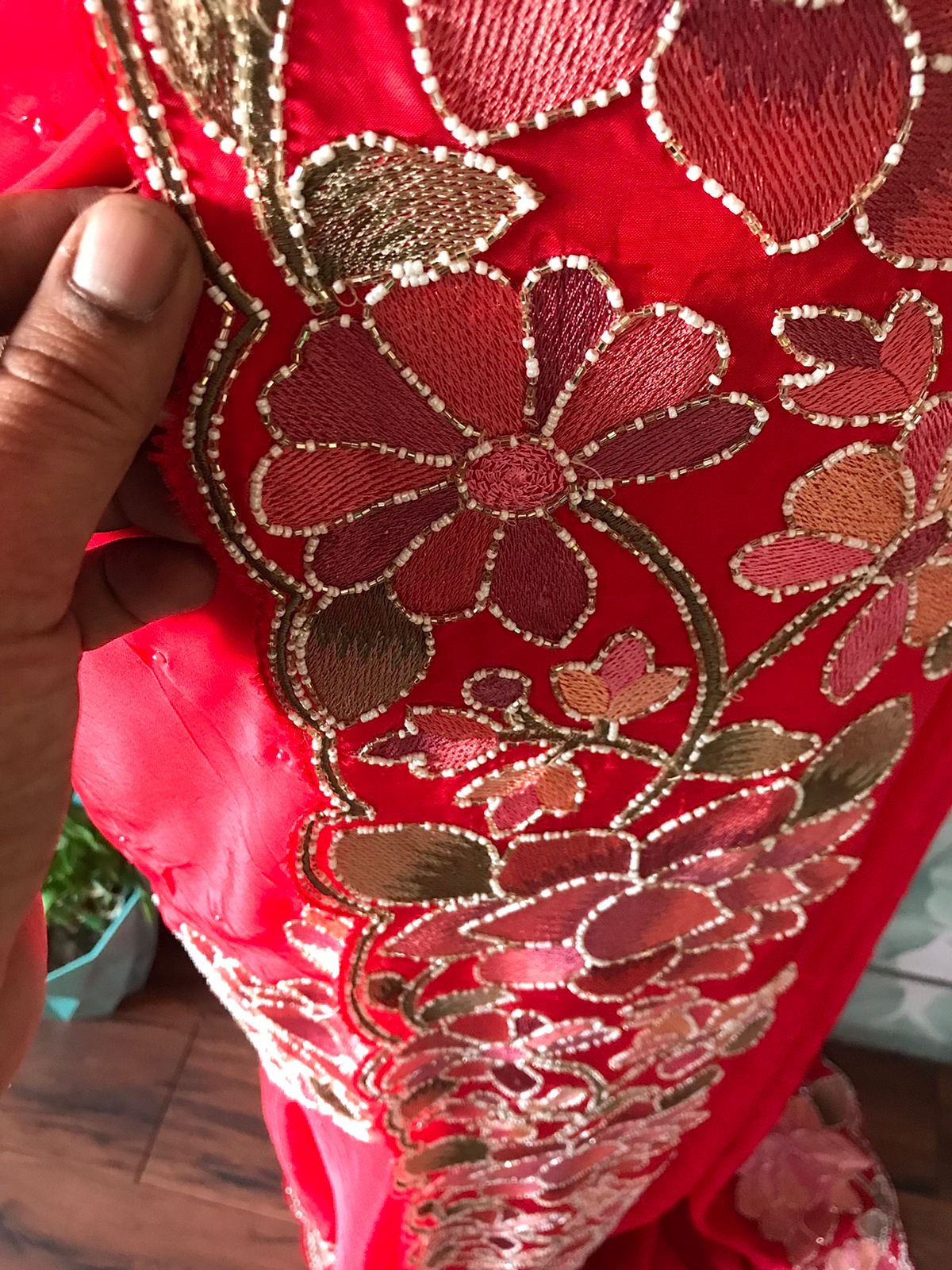 Red premium saree organza saree floral sari blouse women sarees