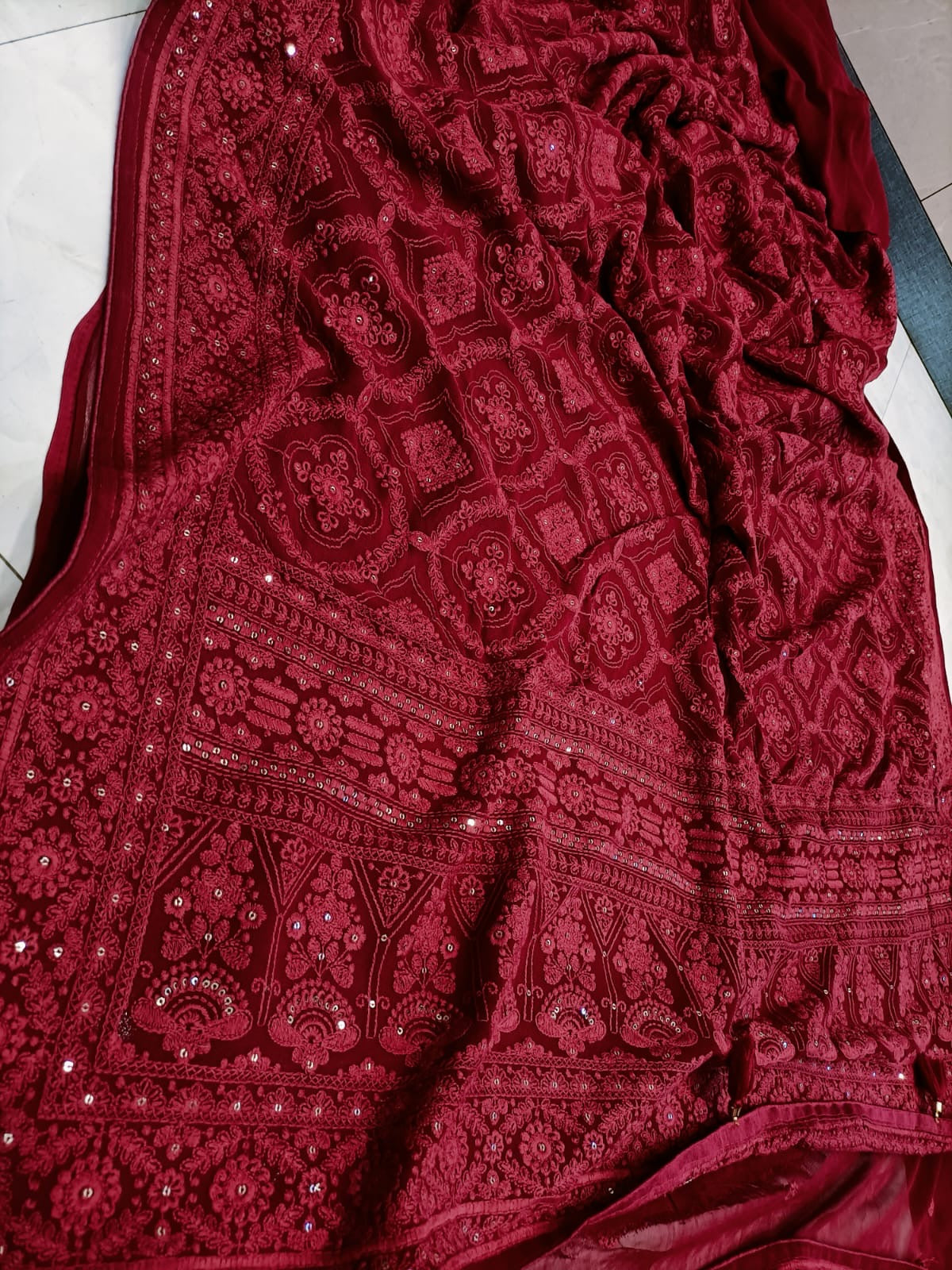 Chikankari Saree Sequence Sari Women Saree