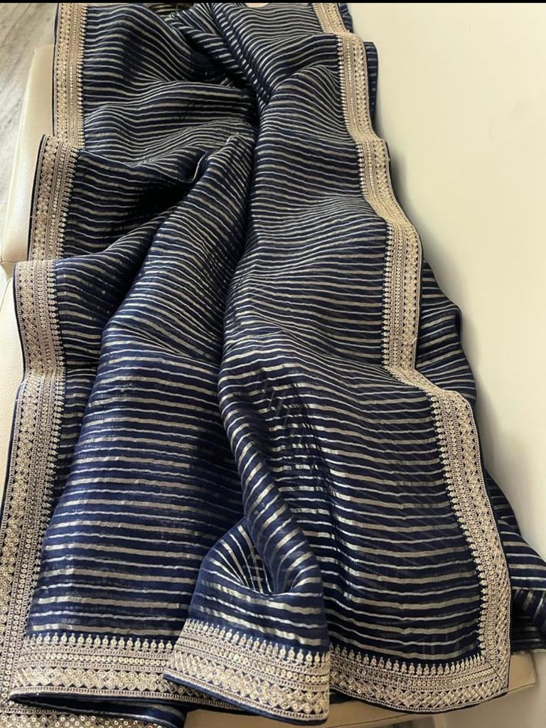 Blosom striped organza sarees