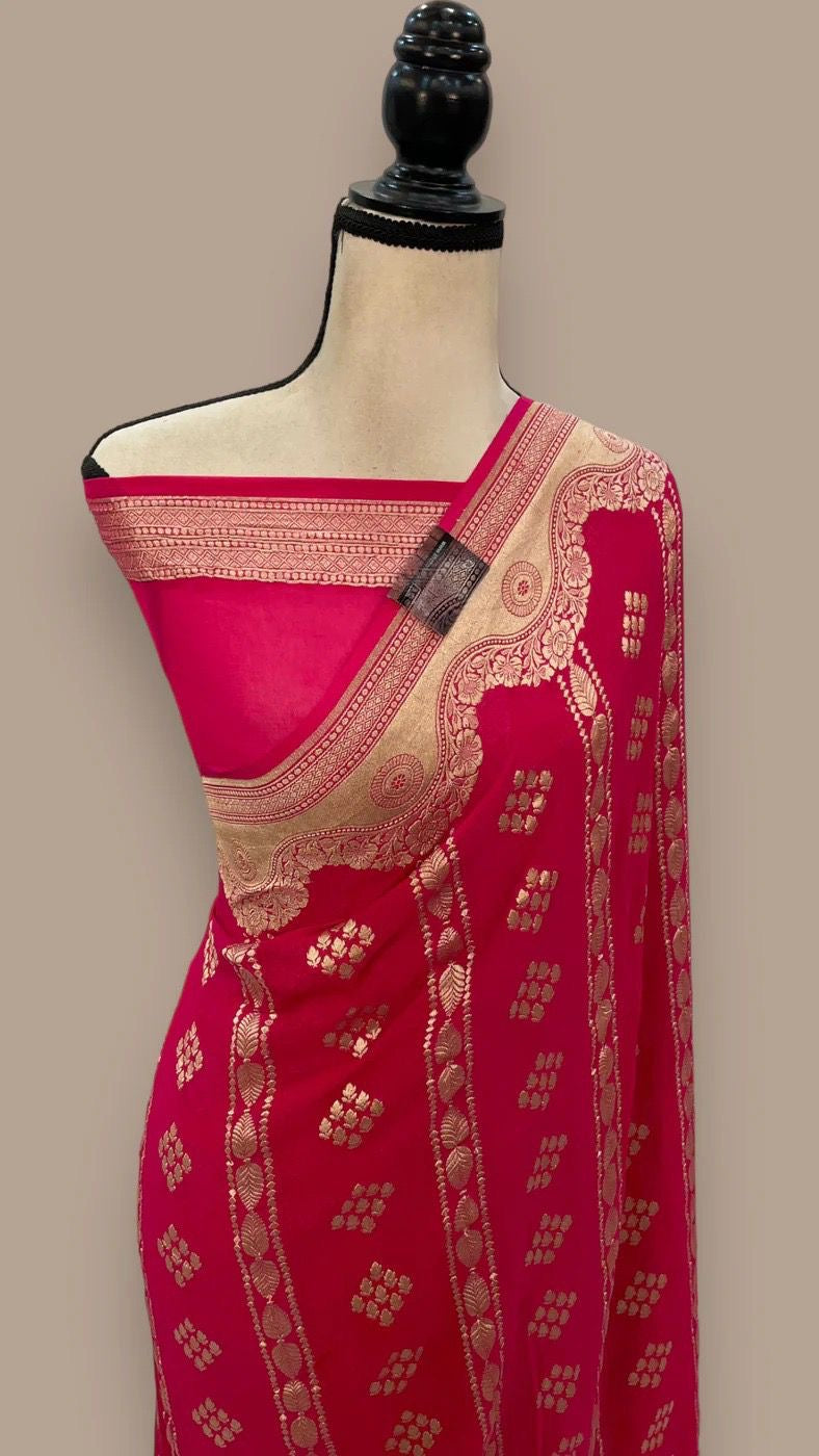 Gracious Khaddi Gorgette saree beautiful pink Gorgette sarees