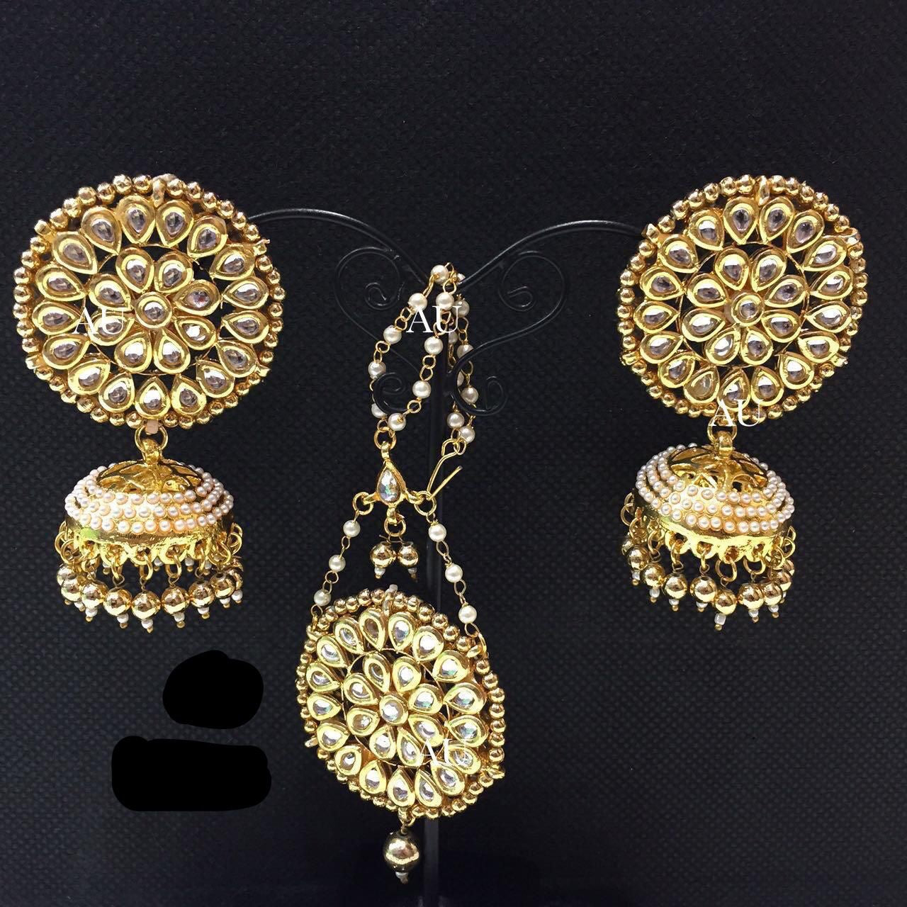 Handmade jhumki set Kundan jhumki earrings tikka set