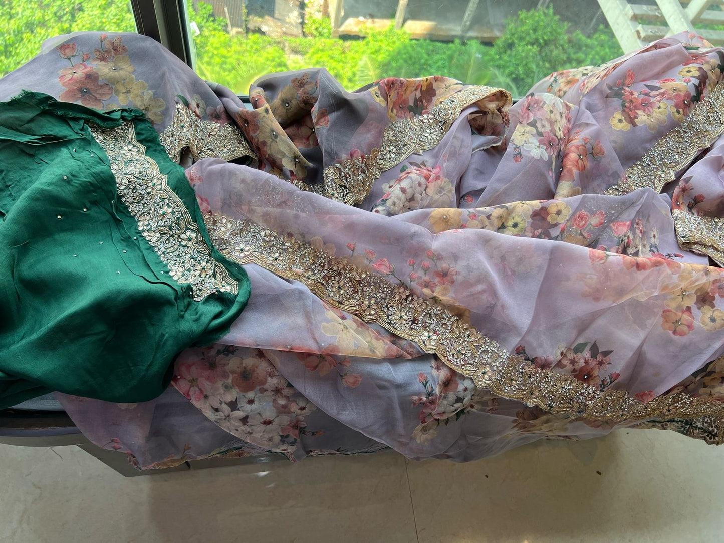 Lavender saree floral saree organza saree Partywear sari blouse