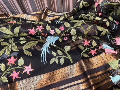 Black saree embroidery saree Indian sari blouse