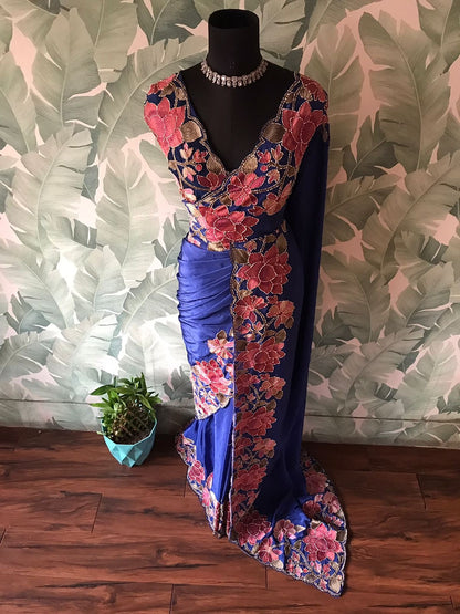Floral premium saree organza silk saree Partywear sari blouse