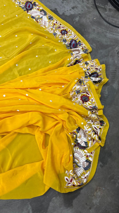 Yellow Parsi saree authentic Parsi Gara saree