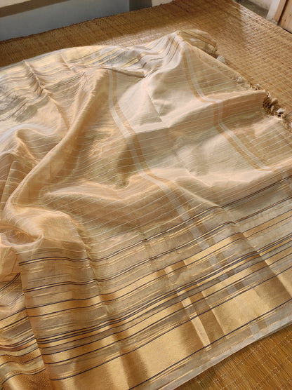Tissue silk Striped Saree Organza Tassel Saree