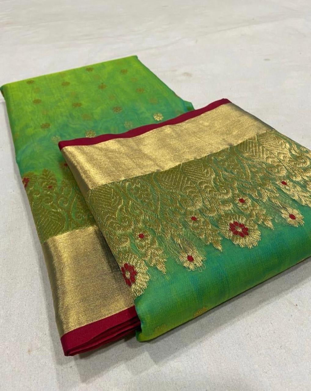 Green Chanderi saree Katan silk saree handmade sarees