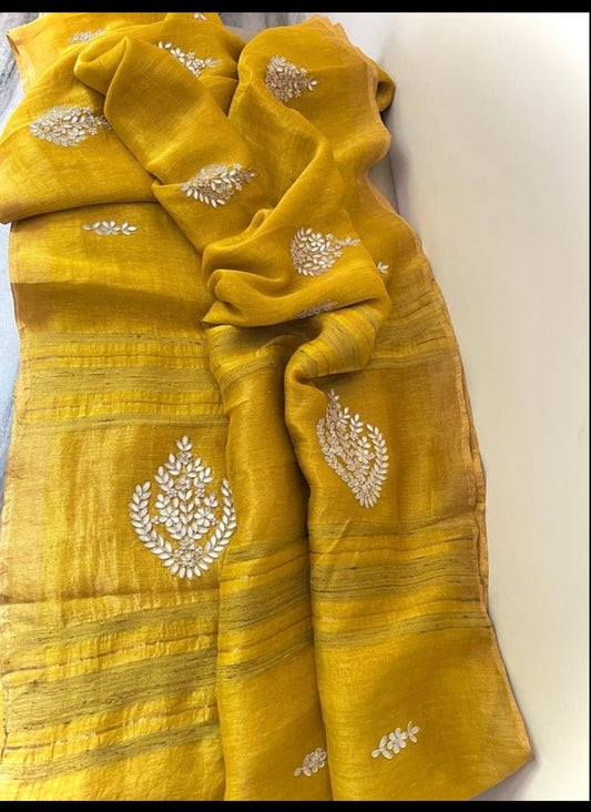 Linen gottapatti saree Indian saree beautiful saris