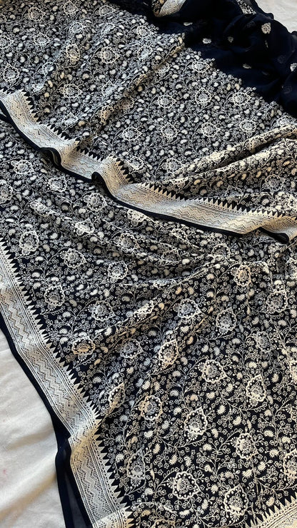 Black White Gorgette Saree Rich Saree