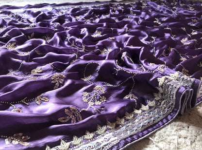Lavender Prenium Luxury saree satin silk saree