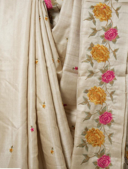 Beautiful saree tussar embroidery saree Indian sari blouse