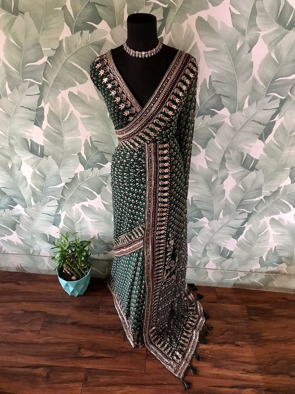 Premium gorgette silk saree handmade sari blouse