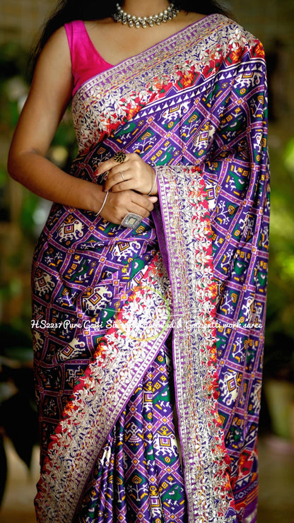 Purple Gajji silk embroidered Patola sarees
