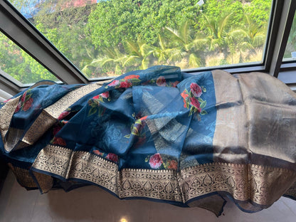 Rashmika organza saree floral saree bordered sari
