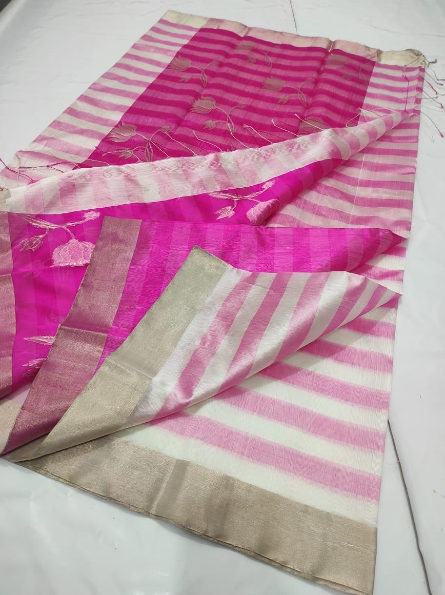 Pink Striped Chanderi Saree Indian Traditional sarees