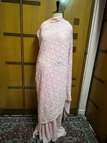 Preety pink Chikankari Gorgette Saree