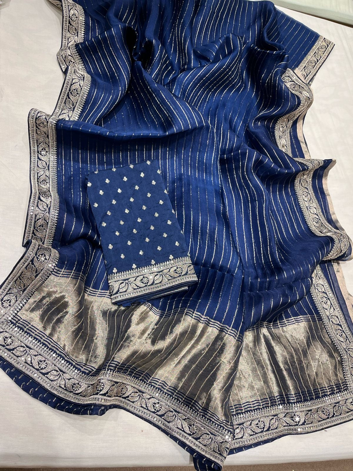 Vanisha organza saree striped saree Partywear sari blouse