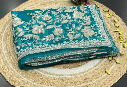 Net designer saree Indian wedding sari blouse women sarees