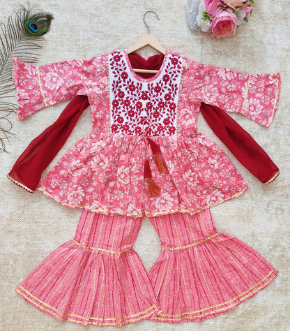 Peachy kurta sharara kids dress