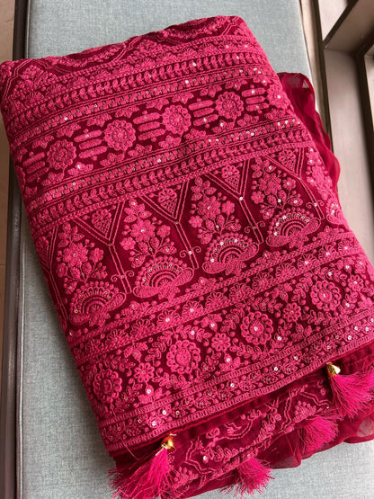 Avesha Chikankari saree Gorgette saree blouse