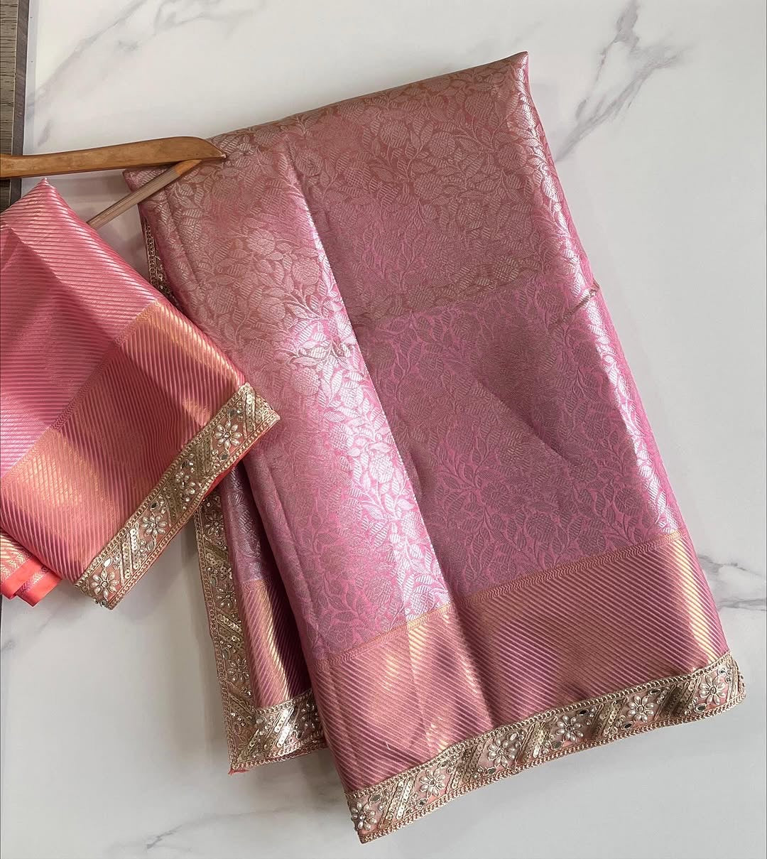 Pink tissue saree Banarsi sarees Indian sari blouse