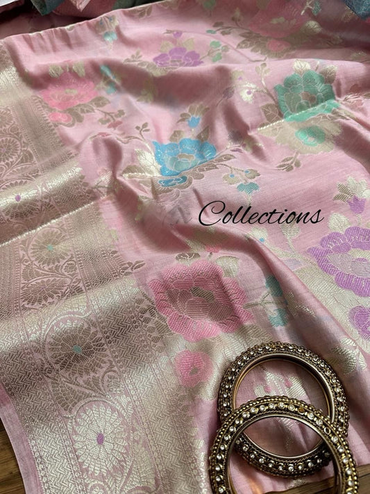 Pink Weaves Banarsi Silk Sarees Beautiful Sari