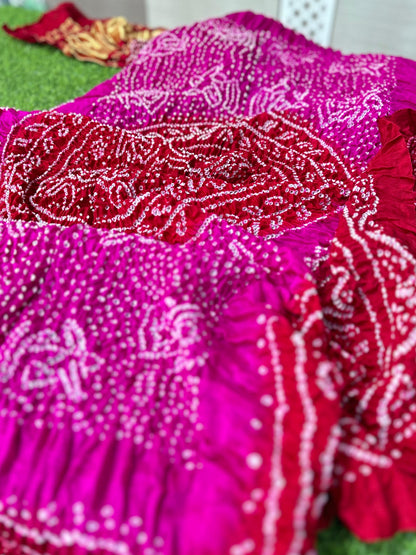 Pink bandhani dupatta gajji silk dupatta festive wear
