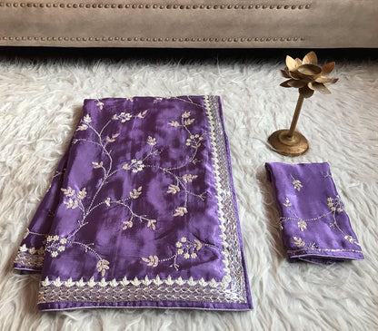 Lavender Prenium Luxury saree satin silk saree