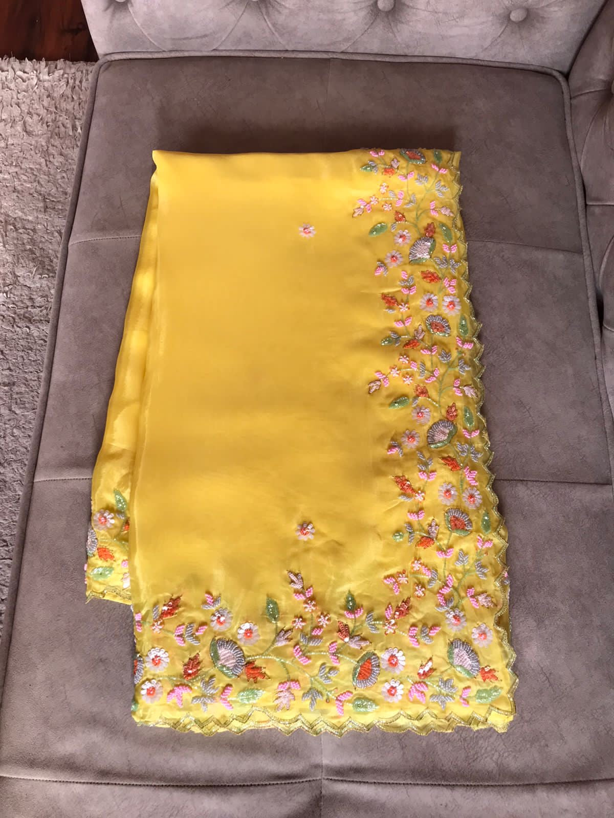 Yellow Embroidered Sarin Organza Silk Sarees