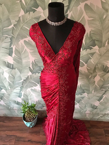 Maroon red premium saree Indian sarees blouse beautiful sari