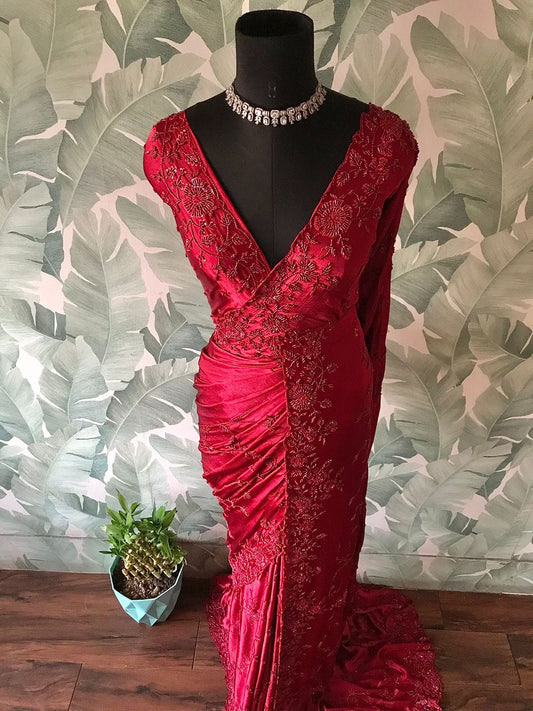 Maroon red premium saree Indian sarees blouse beautiful sari