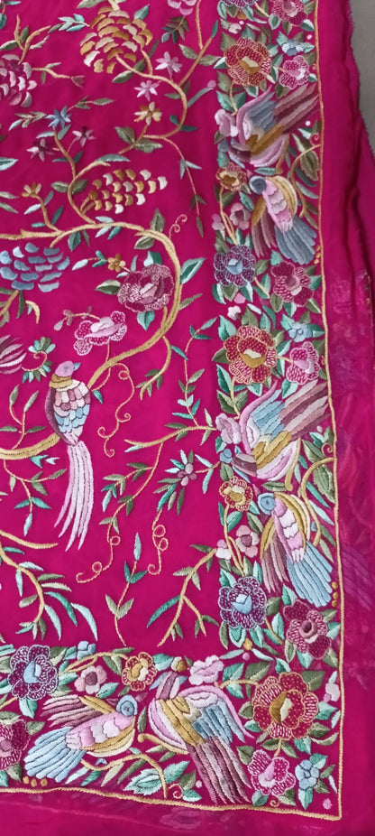 Pink Gorgette Authentic Parsi Gara Saree