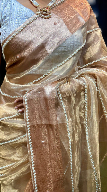 Banarsi gold tissue saree Indian sarees wedding sari blouse