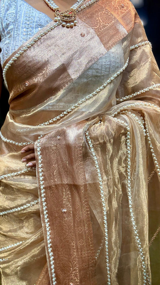 Banarsi gold tissue saree Indian sarees wedding sari blouse
