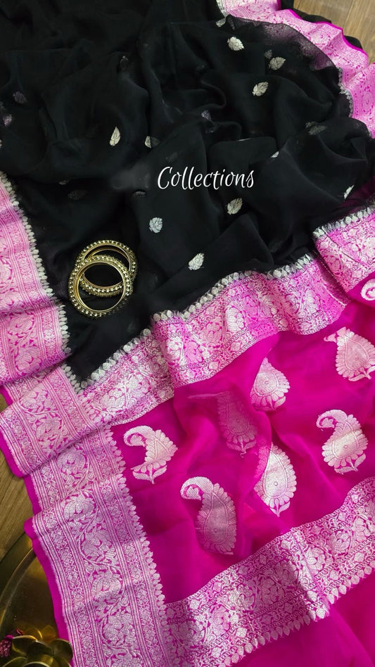 Black khaddi Chiffon Saree Indian Sarees wedding sari blouse