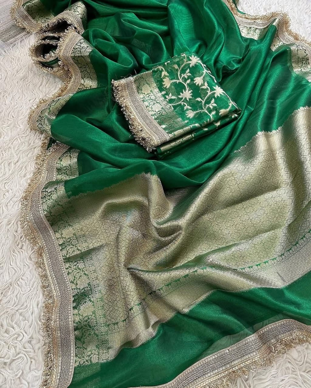 Green saree soft tissue silk saree wedding sari blouse