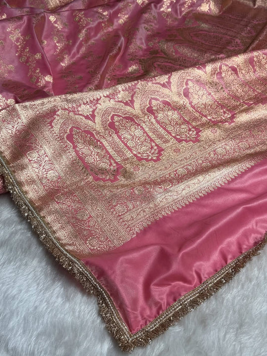 Pink Banarsi saree mashru Katan silk saree Indian sarees blouse