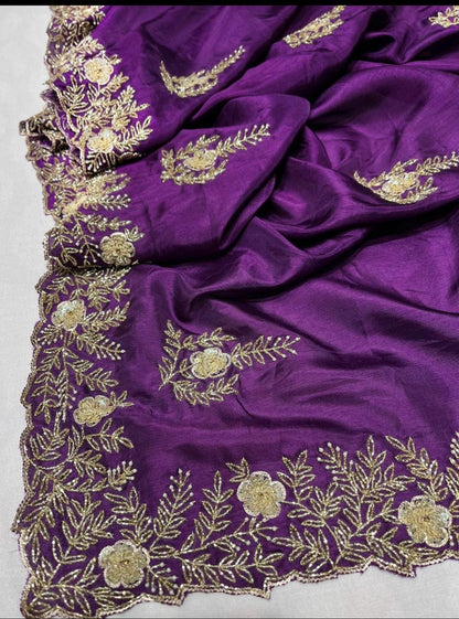 Sanes reception saree zardosi saree partywear sari blouse