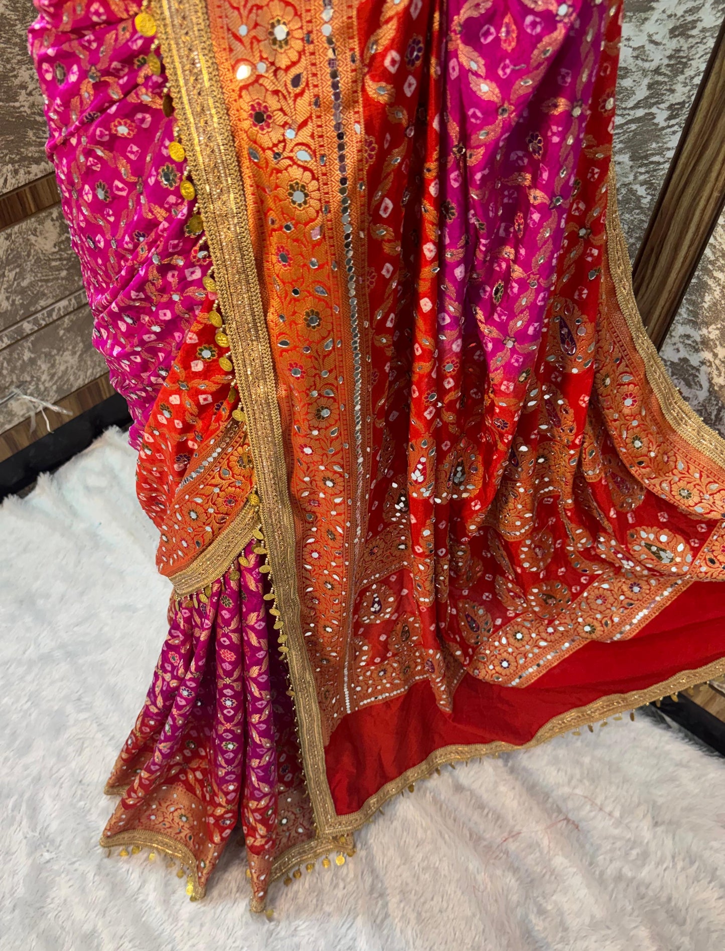 Banarsi soft gorgette saree bandhej saree blouse wedding sari