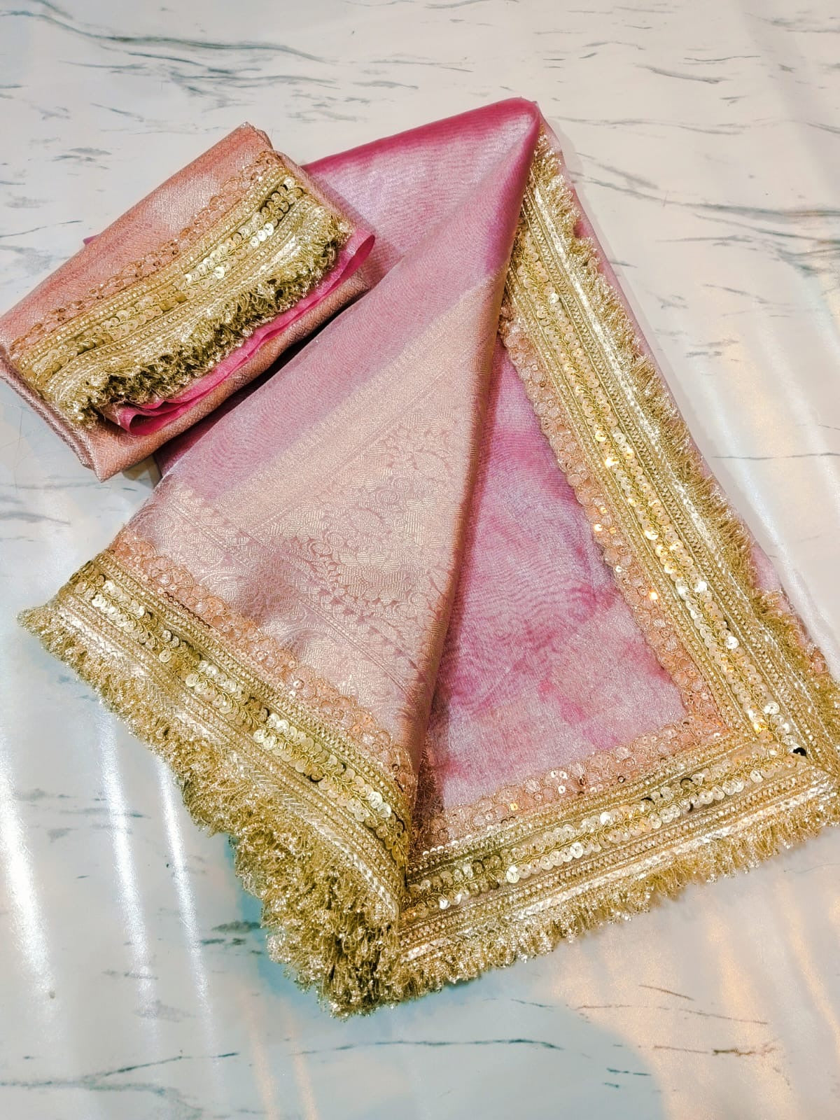 Pink saree Banarsi tissue silk saree Partywear sarees